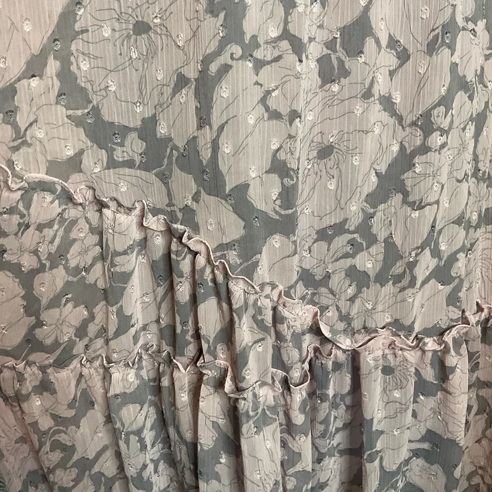 Lovestitch Pink & Grey Floral Balloon Sleeve V-Neck Tiered Maxi Dress Size Med - Picture 9 of 12